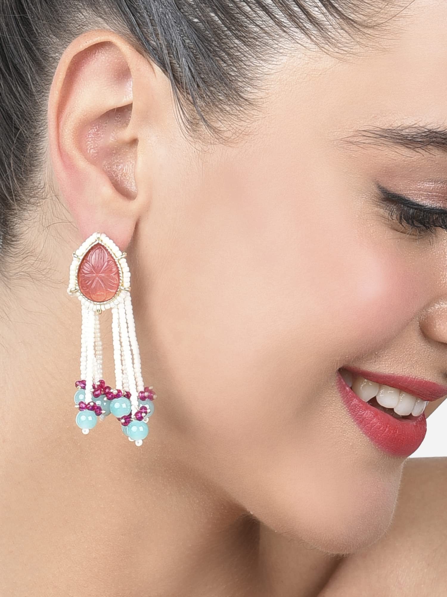 Stones & Beaded Chain Fringe Drop Earring For Women
